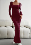 Sexy Long Sleeve Square Neck Knitting Slim Maxi Dress