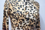 High Neck Long Sleeve Leopard Print Tight Romper