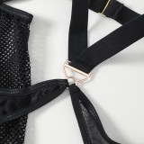 Black See Through Fishnet Strappy Harness Bodysuit Sexy Lingerie