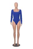 Sports Casual Ribbed Solid Square Neck Long Sleeve Tight Bodysuit