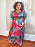African Style Plus Size Printed 3/4 Sleeve Maxi Dress