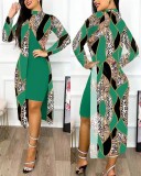 Fashionable Chic Print Two-Piece Slit Dress Set