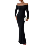 Elegant Solid Off Shoulder Long Sleeve Maxi Dress