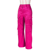 Women Solid Pocket Casual Cargo Pants