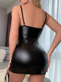 Sexy PU Leather Hollowed Lace-Up Cami Bodycon Dress