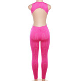 Solid Sleeveless Hollow Out Tight Fit Sports Jumpsuit