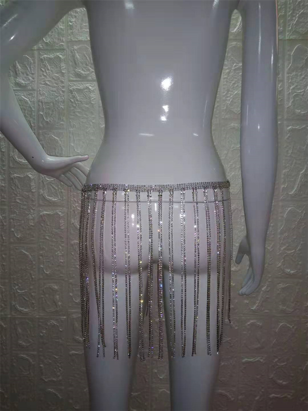 Sexy Rhinestone Sparkly Tassel Party Skirt
