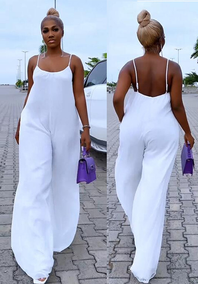 Sexy White Straps Wide Leg Loose Jumpsuit