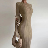 Sexy Ruffle Backless Long Sleeve Knitting Maxi Dress