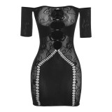 Sexy Short Sleeve Hollow Out Off Shoulder Bodycon Dress