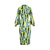 Chic Print Career Shirt Dress Long Sleeve Elegant Irregular Dress