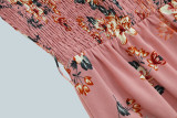 Long Sleeve Floral Print Shirred Vintage Midi Dress