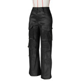 Women Solid Pocket Casual Cargo Pants
