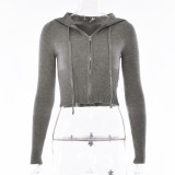 Knitting Zipper Hooded Jacket Fashion Sexy High Waist Trousers 2PCS Set