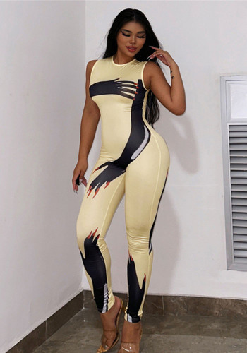 Sexy Fashion Print Slim Fit Sleeveless Jumpsuit