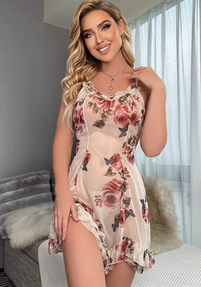 Floral Lace Tranparent Cami Nightdress