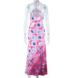 Halter Printed Bodycon Long Dress for Women