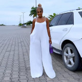 Sexy White Straps Wide Leg Loose Jumpsuit