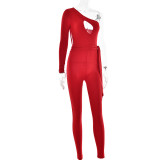 Solid Tight Fashion Sexy One Shoulder Long Sleeve Jumpsuit