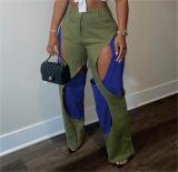 Trendy Patchwork Cutout Casual Pants