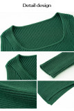 Knitting Elegant Square Neck Slit Bodycon Sweater Dress
