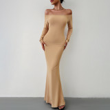 Elegant Solid Off Shoulder Long Sleeve Maxi Dress