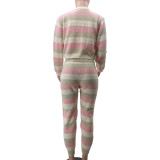Trendy Knitting Striped Casual Three-Piece Pants Set