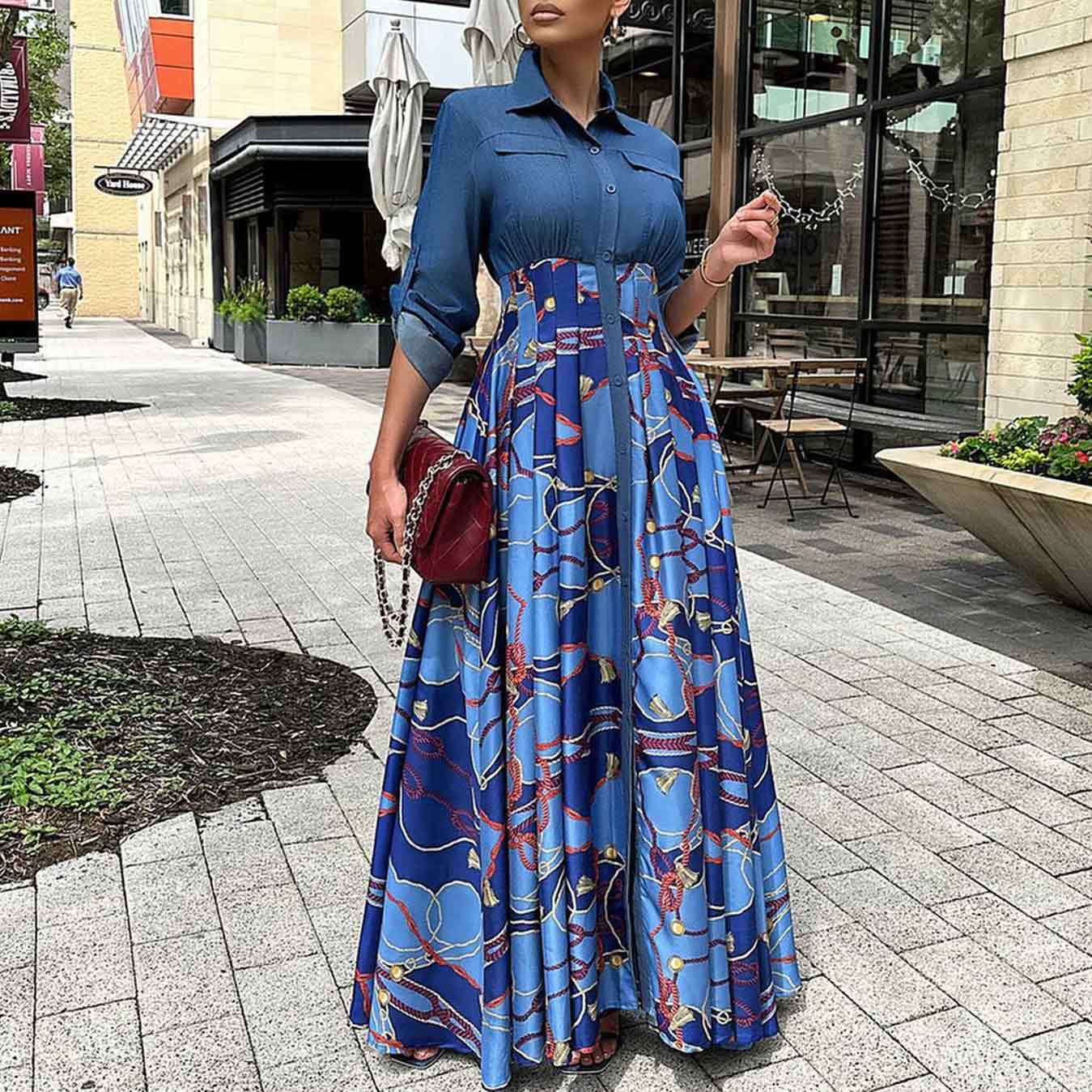 blue tropical maxi dress Navy Tropical Maxi Dress With Tie
