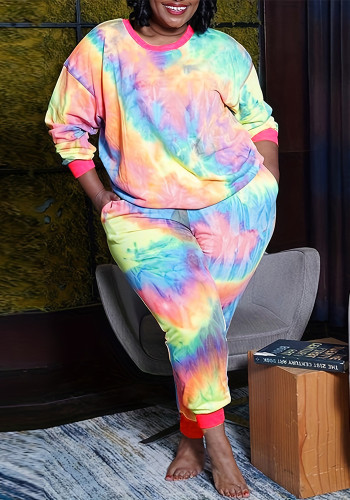 Wholesale Plus Size Tie Dye Print 2PCS Set Casual Sweatsuit