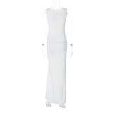 Wholesale White Sleeveless Button Slit Slim Chic Maxi Dress