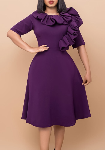 Solid Half Sleeve Elegant Ruffle Dress