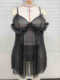 Sexy See-Through Black Cami Plus Size Nightdress