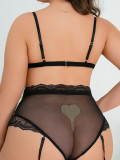 Plus Size Sexy See Through Black Lace Bra + Pantie Lingerie Set