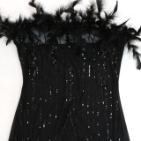 Sexy Black Off Shoulder See-Through Sequin Club Dress
