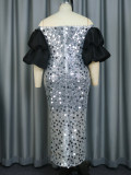 Sequins Plus Size Sexy Off Shoulder Puff Sleeve Party Dress