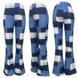 Casual Print Plaid Colorblock High Waist Casual Pants
