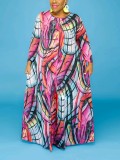Wholesale Tie Dye Print Long Sleeve Loose Plus Size Maxi Dress