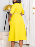 Wholesale Solid V Neck Button Chic Career Dress with Belt