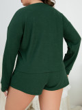Green Long Sleeve Sweatshirt Shorts Camisole Set Comfortable Home Clothes