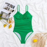 Green Low Back Sexy Ruched One-Piece Bikini Swimsuit