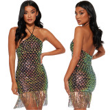 Sexy Halter Neck Sequin Tassel Dress