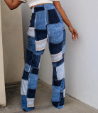Casual Print Plaid Colorblock High Waist Casual Pants