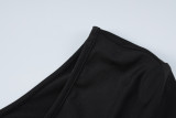 Black Sexy V-neck One-shoulder Slim Long-sleeved Maxi Dress