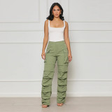Trendy Straight Elastic Waist Pockets Ruched Cargo Pants