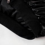 Winter Patchwork Patent Pu Leather Long Sleeve Short Puffed Jacket