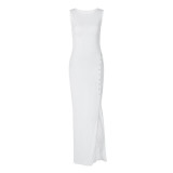 Wholesale White Sleeveless Button Slit Slim Chic Maxi Dress