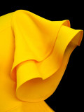 Yellow Cutout Neck Elegant Flutter Sleeve Pleated Midi Dresses