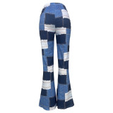 Casual Print Plaid Colorblock High Waist Casual Pants