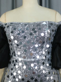 Sequins Plus Size Sexy Off Shoulder Puff Sleeve Party Dress