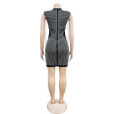 Trendy Rhinestone Tassel Mesh Panel Sleeveless Club Dress